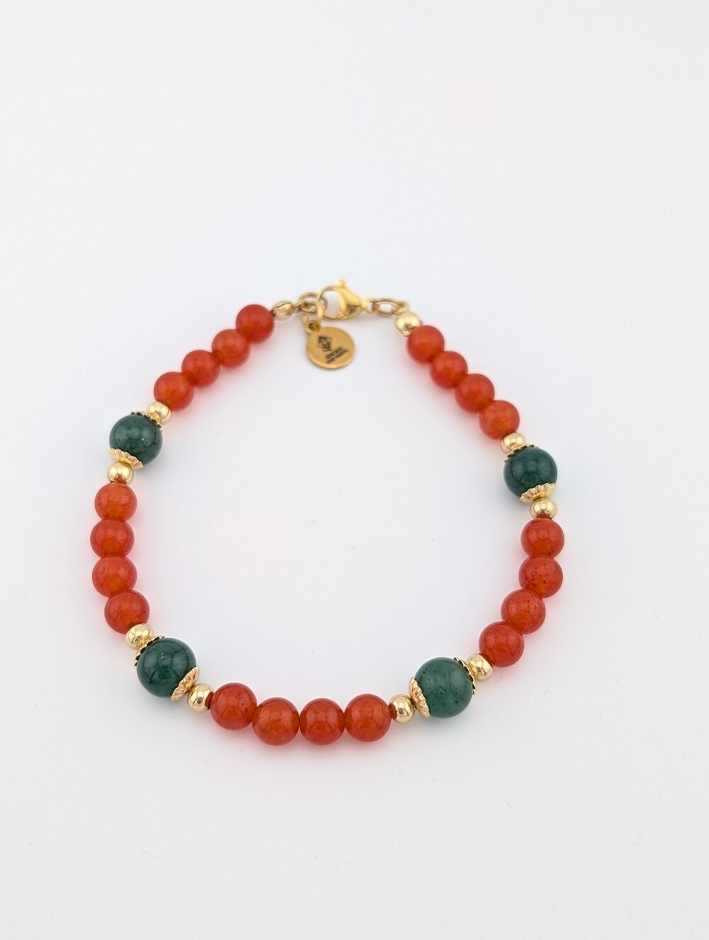 Carnelian & Moss Agate Gold Bracelet - Unique Artisan Jewelry - D082 - Picture 2 of 5